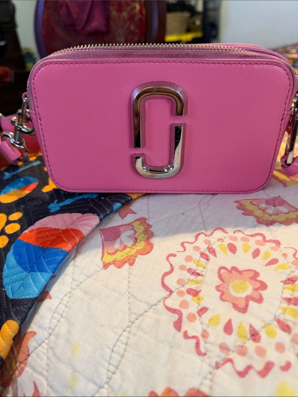 Marc Jacobs Bubblegum Pink Snapshot Crossbody Bag with Silver Hardware